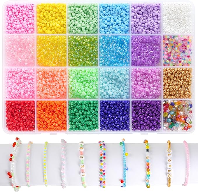 Glass Seed Beads for Jewelry Making, 8800pcs 3mm Small Beads for Bracelets, Friendship Bead Bracelet Kit for Valentine's Day DIY Crafts Gifts, Women, Adults