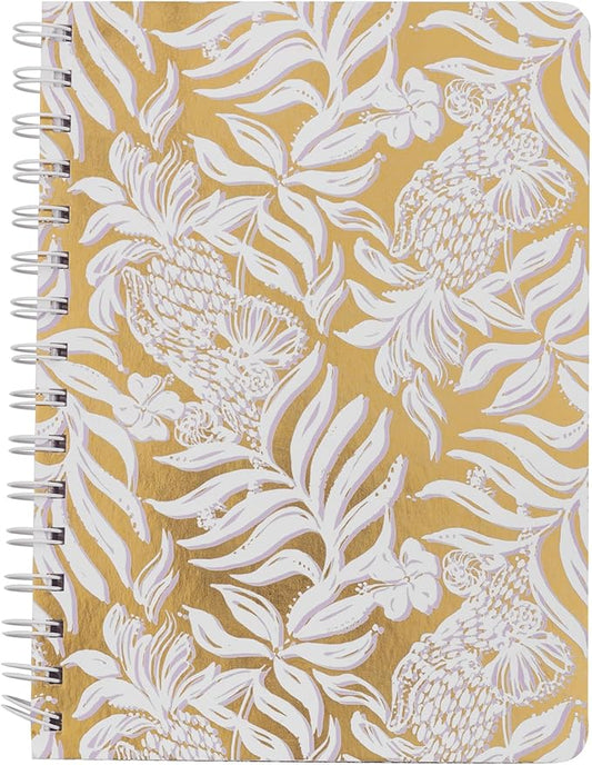 Lilly Pulitzer Hardcover Mini Spiral Notebook, 8.5" x 6.5" Small Journal with 160 College Ruled Pages, Gold Metallic Bon Vivants