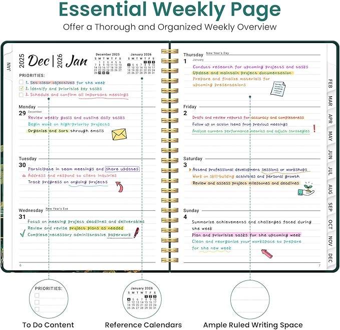 2026 Planner, Weekly and Monthly Planner for Women, January 2026 to December 2026, Pretty Hardcover 2026 Calendar Planner Book with Tabs, Inner Pocket, Spiral Bound, Perfect Office Home School Supplies - 8.5" x 11", Enchanted Forest