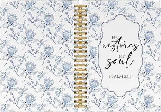 Pugwak Christian Journal Notebook - Blue FLower Bible Verse Religious Scripture Notebooks College Ruled for Work School, Gifts for Women, Office Supplies, Hardcover Spiral Notebook 5.5"x8.3"