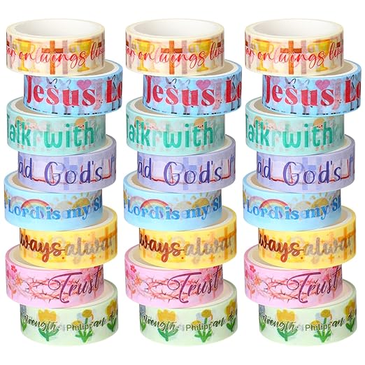 Janlaugh 24 Rolls Christian Washi Tape Gifts Bulk Religious Inspirational Scripture Supplies Bible Verse Tape for Bible Study Journaling Crafting Christmas Stocking Stuffers Gift(Cute)