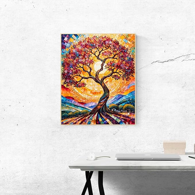 ldazao Tree of Life Abstract Paint by Numbers Kit for Adults Stained Glass Paint-by-Number Kits On Canvas Without Frame DIY Adult Trees Oil Painting for Gift Home Wall Decor 16 X 20 Inch
