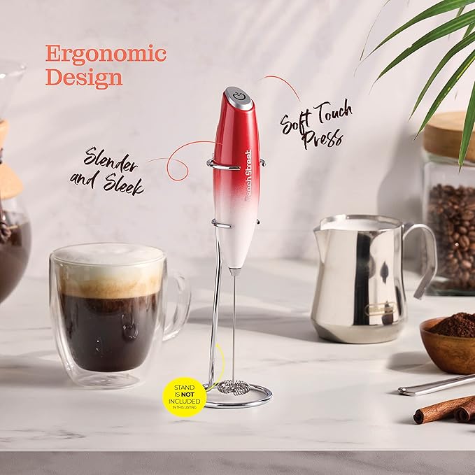 Powerful Handheld Milk Frother, Mini Milk Foamer, Battery Operated (Not included) Stainless Steel Drink Mixer for Coffee, Lattes, Cappuccino, Frappe, Matcha, Hot Chocolate.