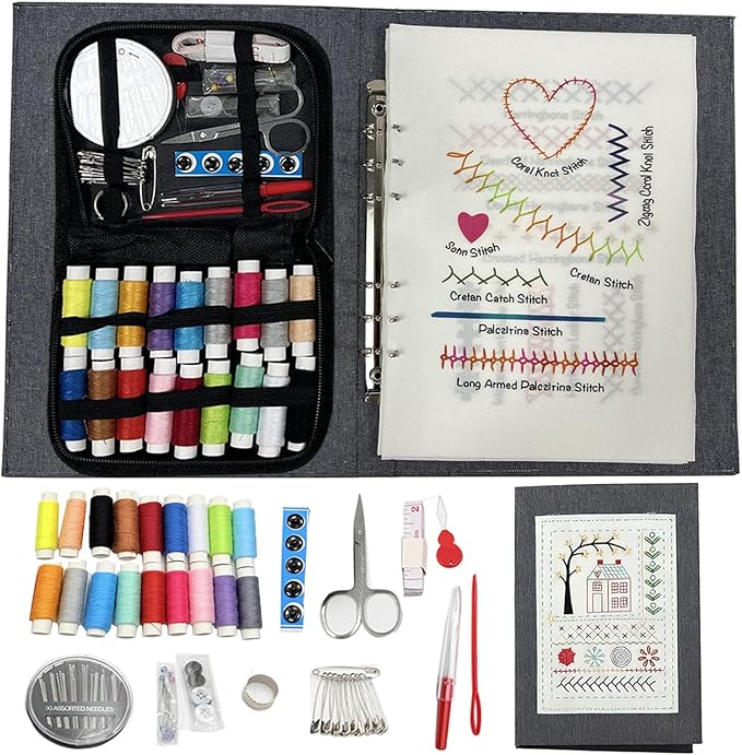 2026 Upgraded Embroidery Stitch Book Kit 6-Ring Binder Clip Design & Oversized 10.8x8.1x1.0 Inches 86 PCS Complete Toolkit with 138 Large Clear Patterns Portable for Beginners Adults DIY Craft & Gift