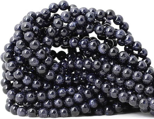 60PCS 6mm Natural Blue Sandstone Gemstone Round Loose Beads Stone Beads for Jewelry Making DIY Findings 1 Strand 15"