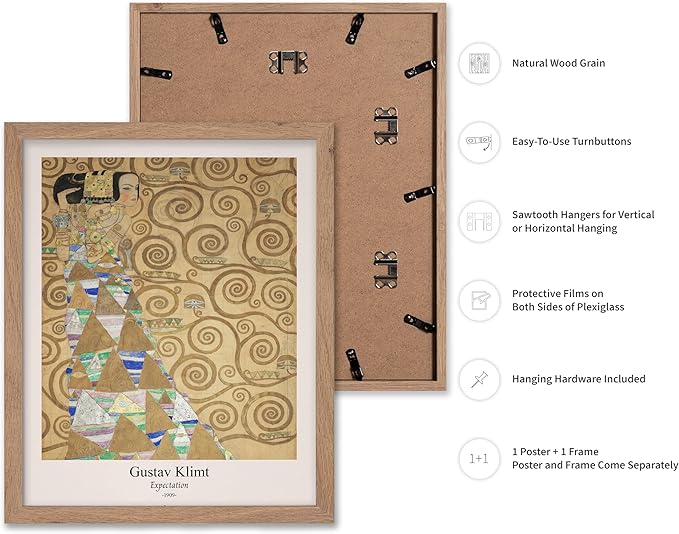 Poster Master Vintage Gustav Klimt Poster - Retro Expectation Print - Art Nouveau - Symbolism Art - Abstract Art - Aesthetic Art - Classic Painting - Living Room Wall Decor - 11x14 Beige Framed