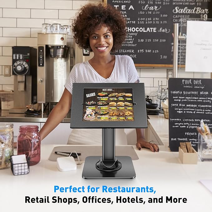 AboveTEK Anti-Theft iPad Kiosk Stand – POS iPad Security Stand & Locking Tablet Holder – Heavy Duty Base, 360° Swivel, 75° Tilt Bracket – Perfect for Retail Business (Black)