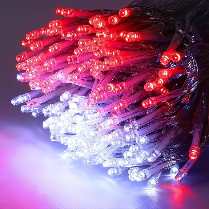 LJLNION 300 LED Valentines Lights, Extra Long 98.5FT Christmas String Lights Outdoor Indoor, 8 Lighting Mode, Plug in Waterproof Fairy Light for Wedding Party Bedroom Garden Decorations (Red & White)