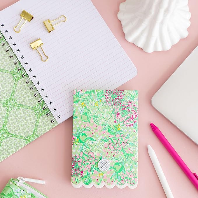Lilly Pulitzer Hardcover Mini Spiral Notebook, 8.25" x 6.5" Small Journal with 160 College Ruled Pages, Lime Feeling Good