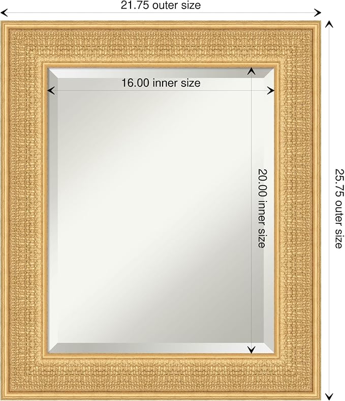 Amanti Art Gold Wall Mirror 26x22 Trellis Gold Rectangle Bathroom Mirror for Wall Decor Living Room, Small Traditional Wood Frame, Hangs Horizonally and Vertically, Bathroom Decor, Beveled Edge
