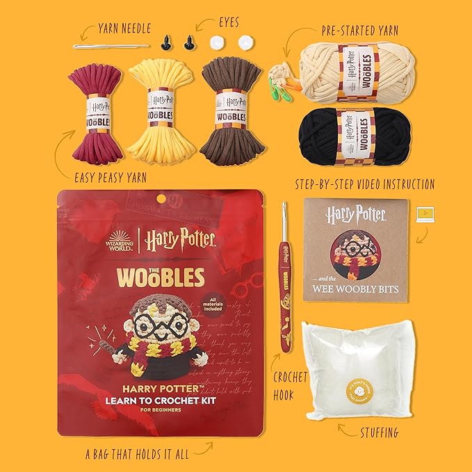 The Woobles Beginners Crochet Kit with Easy Peasy Yarn as seen on Shark Tank - with Step-by-Step Video Tutorials - Harry Potter