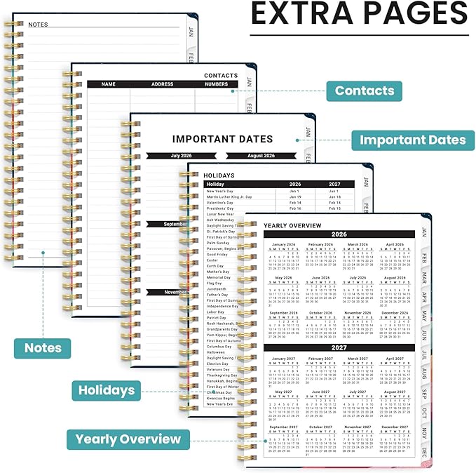 2026 Planner, Weekly and Monthly Planner for Women, January 2026 to December 2026, Pretty Hardcover 2026 Calendar Planner Book with Tabs, Inner Pocket, Spiral Bound, Perfect Office Home School Supplies - 8.5" x 11", Painted Horizon