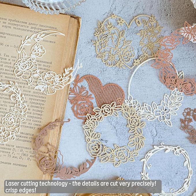 60pcs Decorative Card Paper Frames for Scrapbooking, 6 Packs Flower Lace Wreath Cutouts, Die Cut Border Card for Cardmaking Junk Journals Collage Decoupage Art Crafts Project DIY