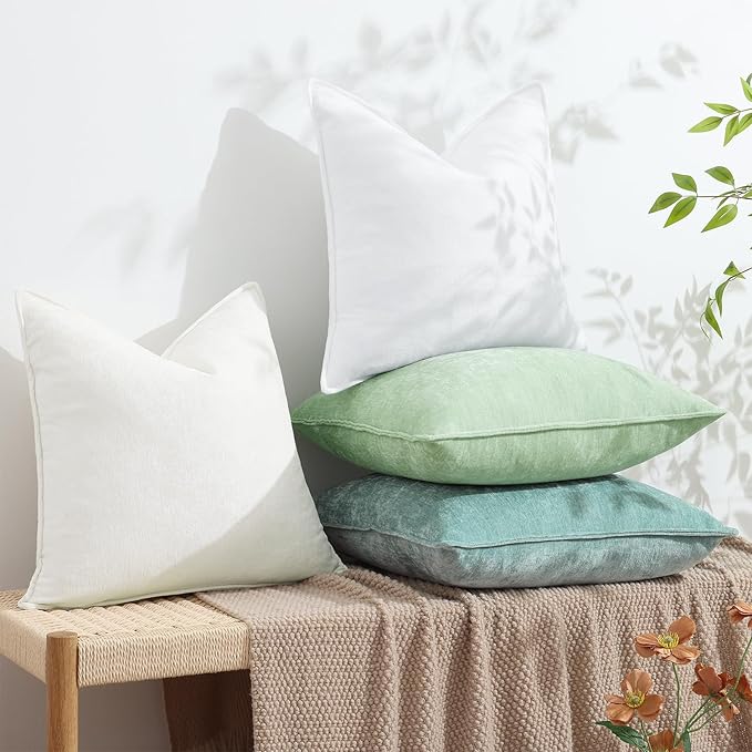 decorUhome Spring Couch Euro Sham Throw Pillow Covers 26x26 Set of 2, Decorative Soft Velvet Neutral Chenille Pillow Covers with Elegant Design for Sofa Bed Living Room Home Decor, Cream White
