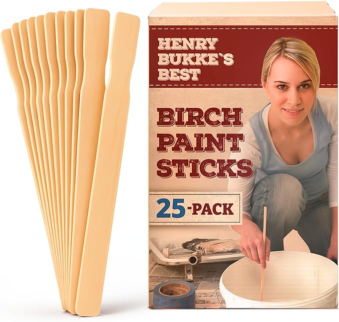 Henry Bukke's Best Birch Paint Sticks, 25 Pack, 12 Inch – Clean & Smooth for Automotive, Industrial, Beauty, Art & Craft Projects, Made in USA