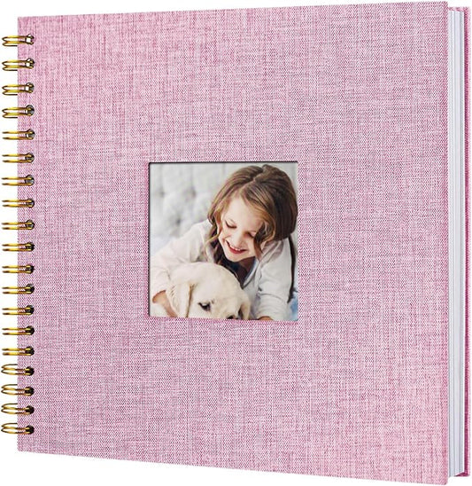8 x 8 Inch Scrapbook Photo Album, DIY Memory Book Linen Cover for Photos, Hardcover Kraft White Pages Scrap Book Photo Albums for Travel, Wedding Anniversary Family Christmas Baby 40 Pages, Pink