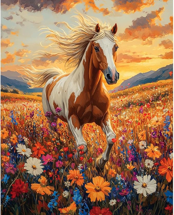 obterie Horse Paint by Numbers Kit for Adults Beginner Animals Oil Painting Kit Adult Paint by Number Kits on Canvas DIY Painting for Beginners Art by Numbers for Gifts Home Wall Decor 16x20 Inch
