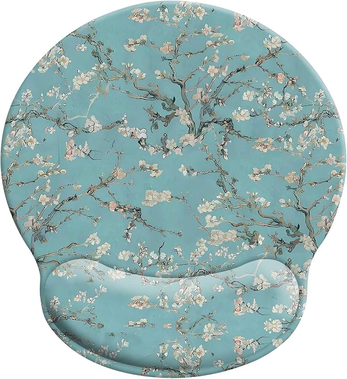 Square Floral Mouse Pad Wrist Rest, Decorative Beautiful Flowers Plants White Blooms Ergonomic Mousepad with Non-Slip Rubber Base, Personalized Premium-Textured Custom Mouse Mat Design