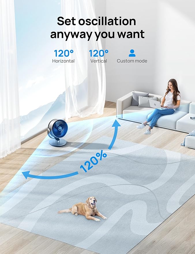 Dreo 16 Inch 25dB Quiet Smart Fans for Bedroom, DC Room Fan with Remote, 120°+120° Oscillating Fan, 6 Modes, 9 Speeds, 12H Timer,Works Alexa/Google/WiFi/Voice Control, Silver, Oversize (DR-HAF004S)