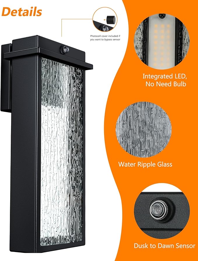 PARTPHONER Outdoor Light Fixture Wall Light, Dusk to Dawn Outdoor Lighting Anti-Rust Wall Lantern Outside Wall Sconce, Integrated LED Porch Light for Garage Patio Doorway