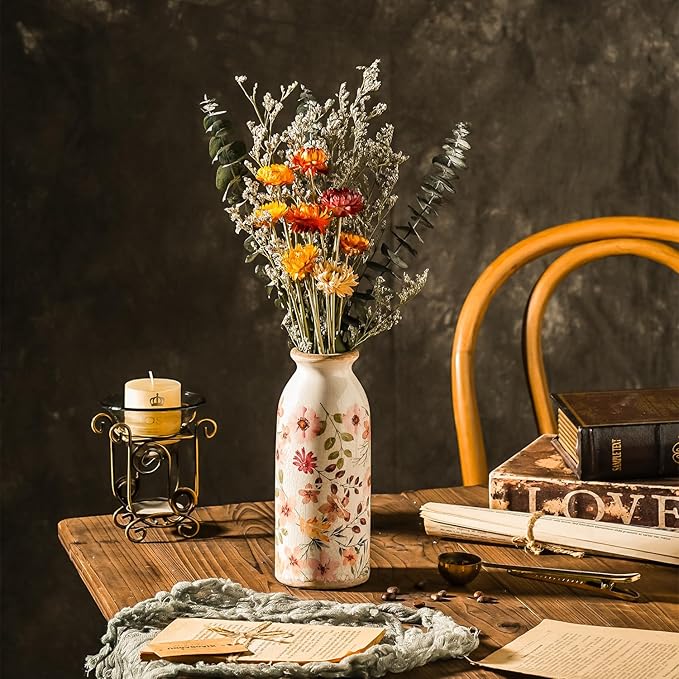 Dried Daisy Flower Bouquet with Eucalyptus, Babies Breath, Used for Home Farmhouse Decor, Table Decor Real Dried Flowers for vase, Gift for Mother Friend. 16.5 Inches