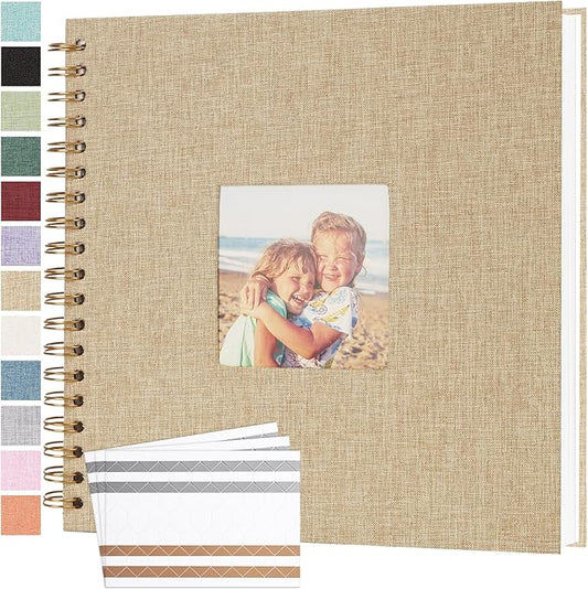 Scrapbook Photo Album 10x10 Inches 80 Pages Hardcover Kraft Paper Linen Cover Scrap Book Memory Book DIY Scrapbook Albums for Wedding Baby Boyfriend Travel Anniversary Family, Khaki