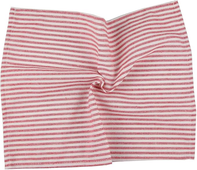Plain Striped Cotton Linen Blended Dinner Cloth Napkins - Set of 12 (40 x 30 cm) - for Events & Home Use (Red)
