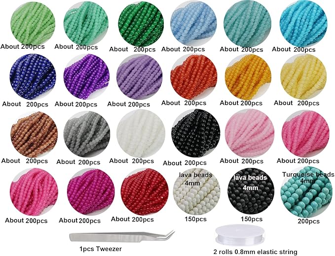 Pamir Tong 4mm Glass Beads Bulk for Jewelry Making 4700pcs Round Imitative Jade Beads Bracelet Loose Beads Set Crystal Seed Beads for Earry & Necklace Emroidery Beads for DIY Crafts