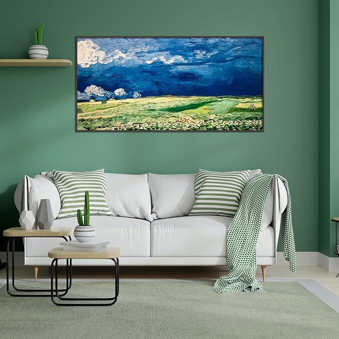 OKRA Vincent Van Gogh Wheatfield Under Thunderclouds Poster Nature Wilderness Landscape Fine Art Illustration Impressionist Art Modern Home Wall Decor Unframed(16x32in/40x80cm)