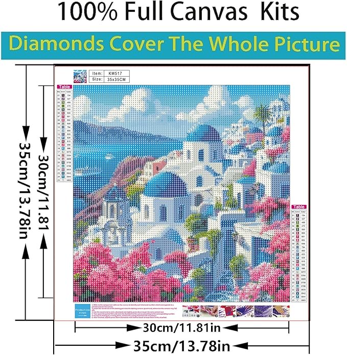 CSZPPQAF 5D Diamond Painting Kits for Adults, Santorini Coast Landscape Diamond Art Kits for Adults Beginner, DIY Full Drill Gem Art Paint by Diamonds Dots Crafts Kits for Home Decor 13.7x13.7Inch