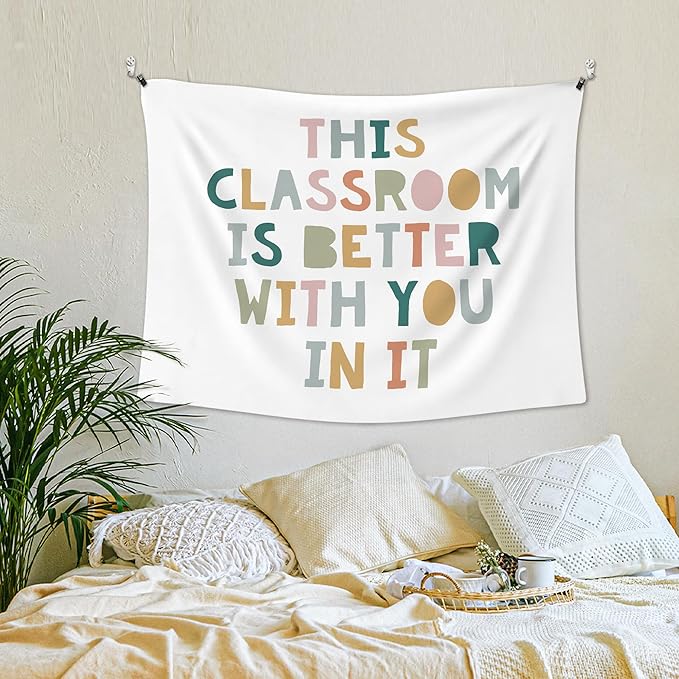 XLDLIOO Boho Classroom Tapestry, Boho Classroom Decor, This Classroom Is Better With You in It Kids Wall Tapestry Hanging, Inspirational Tapestries Decor Art for Nursery Kids Room Playroom 40x30in