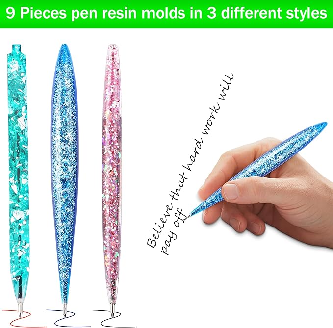 JANYUN 9 Pieces Pen Resin Mold, Epoxy Resin Molds with 75 Pieces Ink Pen Refills,Ballpoint Pen Silicone Molds Resin Casting Molds for DIY Resin Crafts Making