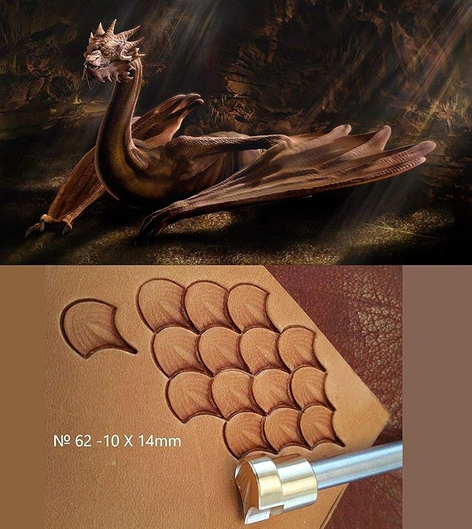 DandS ltd Leather Stamp Tool, Dragon Scale, Professional Steel Craft Tool for Leatherworking, Embossing, Carving & Stamping Leather Projects, Belts, Wallets & DIY Projects Compatible with Mallet #62