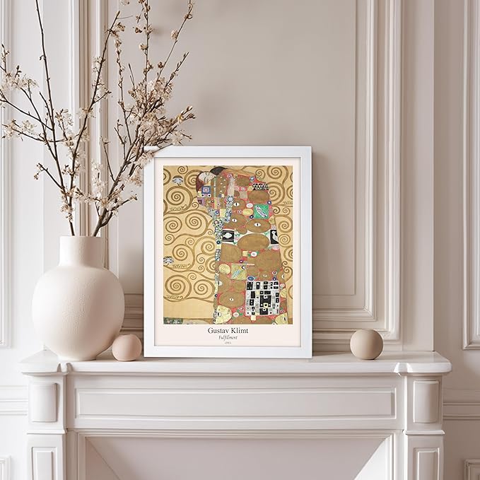 Poster Master Vintage Gustav Klimt Poster - Retro Fulfillment Print - Art Nouveau - Abstract Art - Symbolism Art - Aesthetic Art - Classic Painting - Living Room Wall Decor - 8x10 White Framed
