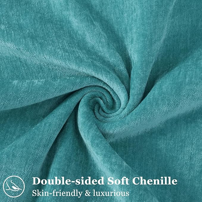 decorUhome Spring Couch Euro Sham Throw Pillow Covers 22x22 Set of 2, Decorative Soft Velvet Neutral Chenille Pillow Covers with Elegant Design for Sofa Bed Living Room Home Decor, Teal