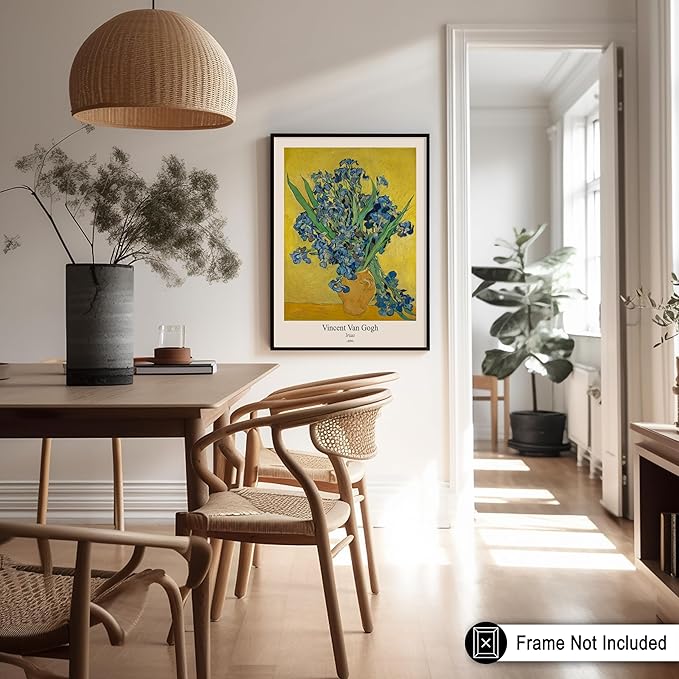 Monem Art Vintage Van Gogh Poster - Retro Irises Print - Flowers in Vase Art - Impressionism Art - Floral Art - Fine Art - Classic Painting Art - Living Room Wall Decor - 24x32 UNFRAMED Wall Art