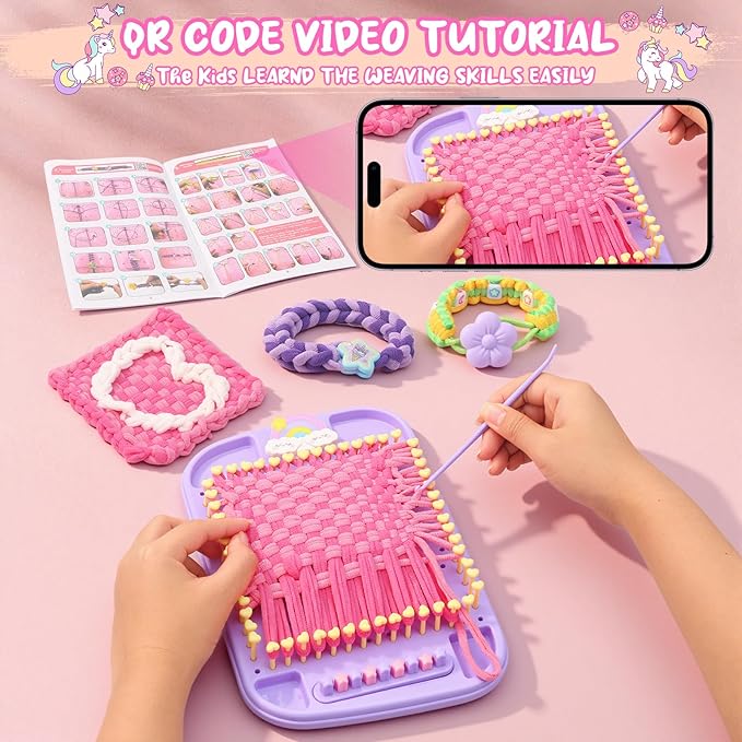 Friendship Bracelet Making Kit & DIY Weaving Loom, 500+ Colorful Ropes, Bands & Beads, Creative Arts and Crafts Gift for Girls Ages 6–12, Ideal Christmas Gifts for Girls Ages 5 6 7 8-12 Pink