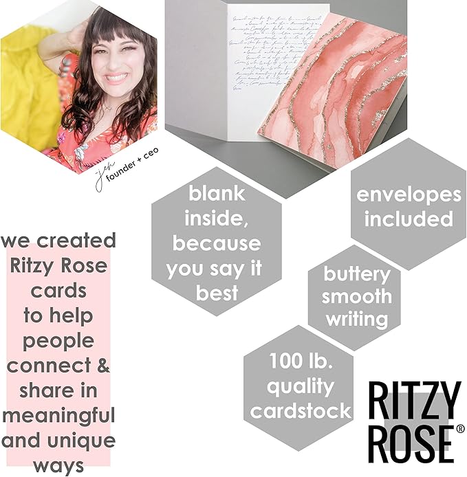 All Occasion Abstract Greeting Cards Boxed Set - 24 Blank Just Because or Thank You Cards w/White Envelopes - Marbled Agate Designs on High-Quality Card Stock by RitzyRose (Mixed Gemstones)