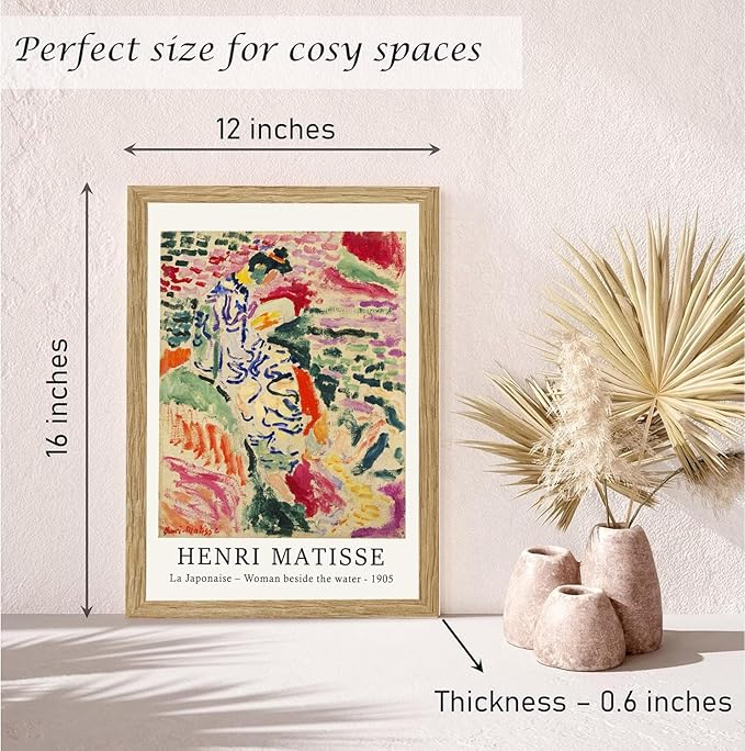 Induslyfe Framed Retro Vintage Wall Art Canvas Decor Set of 3, Matisse Wall Art Prints Poster Mid Century Modern Art, Sage Green Aesthetic Floral Botanical wall art living room bathroom bedroom 12x16
