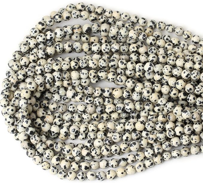60PCS 6mm Natural Dalmatian Stone Round Loose Beads for Jewelry Making DIY Findings 1 Strand 15"