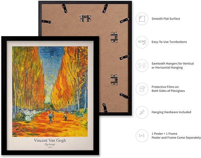 Monem Art Vintage Van Gogh Poster - Retro Alychamps Print - Les Alyscamps Art - Impressionism Art - Fine Art - Classic Painting Art - Great Bedroom or Office Wall Decor - 16x20 Black Framed