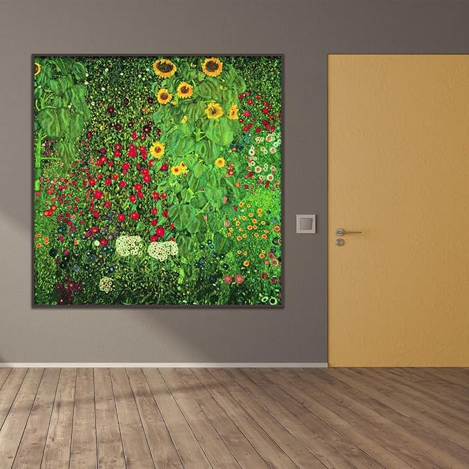 Gustav Klimt Canvas Wall Art Sunflower Farm Garden Poster Vintage Nature Scenery Flower Poster Fine Art Wall Decor Suitable for Bedroom Living Room Office Cool Wall Decor Unframed(12x12in/30x30cm)