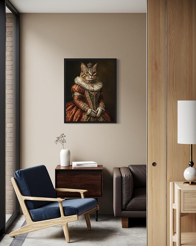 Medieval Cat Art Poster Print, Cat Kitten Painting Humor Portrait Pet Artwork Decor Gallery A8 (Medieval, 11 x 14 inches, Unframed)