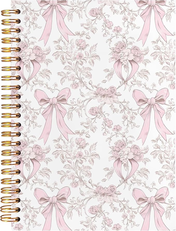 BearCake Pink Chinoiserie Grandmillennial Notebook Journal, Pink Floral Aesthetic Notebook, Chinoiserie Journal, Pink Aesthetic Office Supplies, Notebooks for Work, Hardcover Spiral Notebook 5.5x8.3