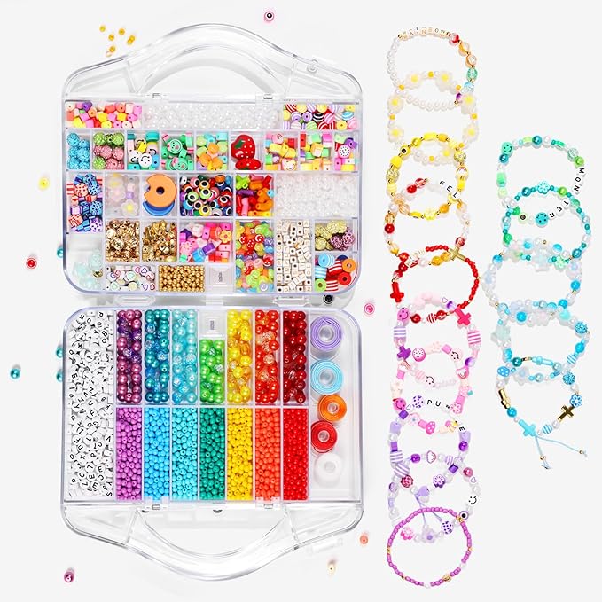 Jewelry Making Kit 4mm Glass Seed Beads for Jewelry Bracelet Making Kit,Pearl Bead with Letter Beads and Stickers,Friendship Bracelet DIY Art Craft Bag Charm Supplies