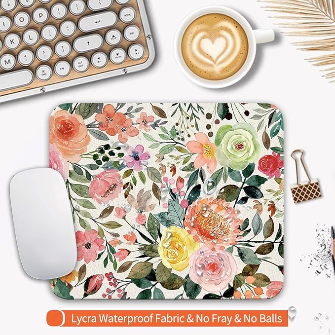 Square Mouse Pad Watercolour Floral,Personalized Premium-Textured Custom Mouse Mat Design,Washable Mousepad Cloth,Non-Slip Rubber Base Computer Mouse Pads for Wireless Mouse