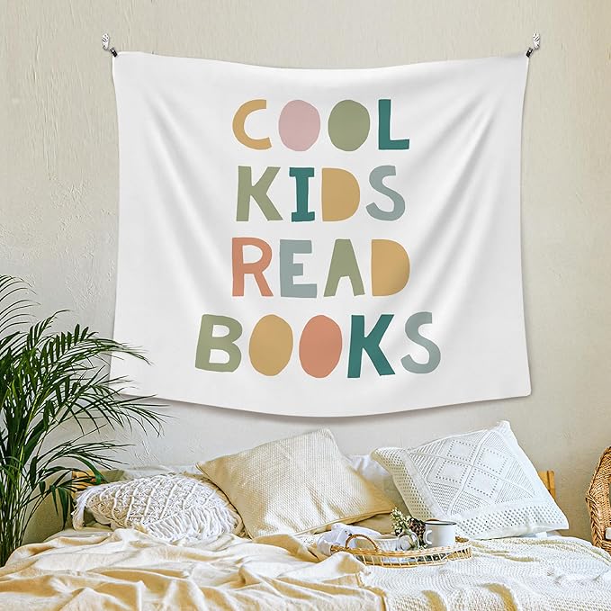 XLDLIOO Boho Classroom Tapestry, Cool Kids Read Books Wall Tapestry, Boho Classroom Decor, Kids Tapestries Decor Art for Reading Room Corner Nook Library, 50x60in