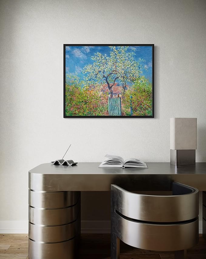 Poirier En Fleurs Claude Monet Wall Art Print Poster, Impressionist Painting Wall Art Wall Decor, for Bedroom and Living room Bathroom Decor 115 (Poirier En Fleurs, 16 x 20 inches, Black Frame)