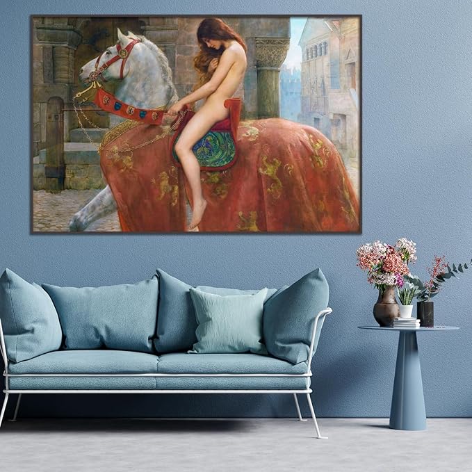 John Collier Canvas Wall Art Lady Godiva Poster Pre-Raphaelite Style Art Painting Figure Historical Illustration Famous Oil Painting Print Suitable for Home Office Wall Decor Unframed(20x30in/50x75cm)