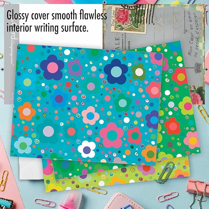 The Best Card Company - 10 Assorted Flower Cards Blank for Women (4 x 5.12 Inch) - All Occasion Floral Greetings Boxed - Flower Power M2357OCB